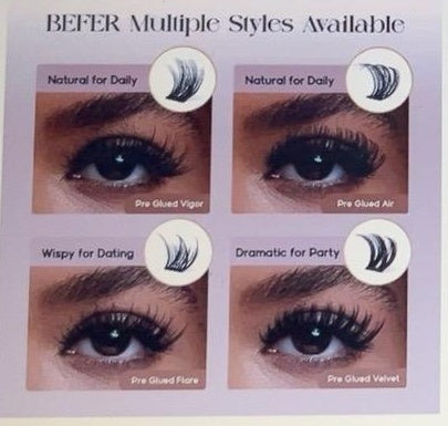 BEFER self-adhesive lash clusters in four styles