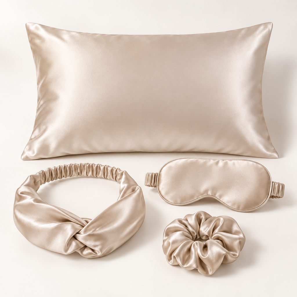 Luvenest Satin Beauty Sleep Set in Champagne - 4-piece set