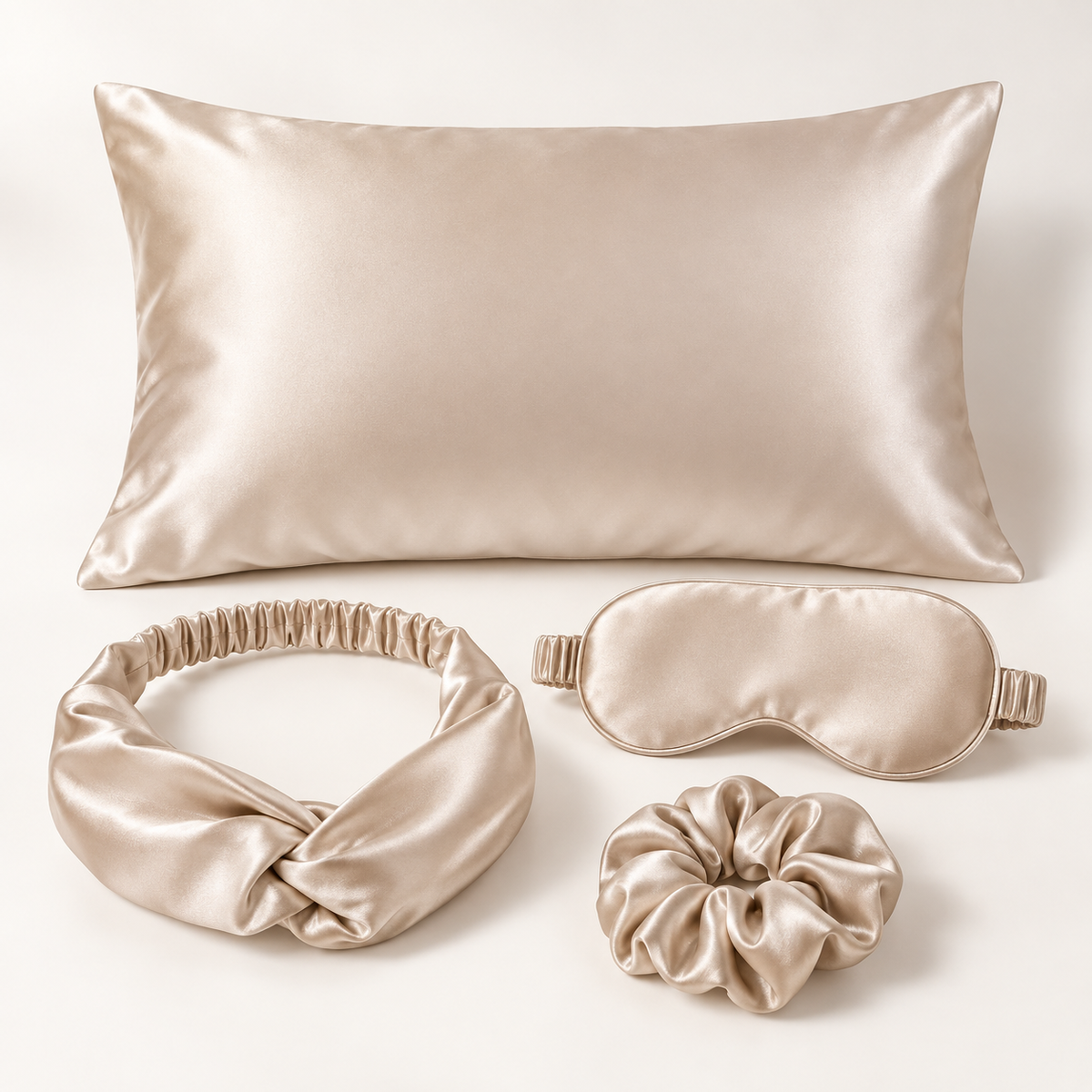 Luvenest Satin Beauty Sleep Set in Champagne - 4-piece set